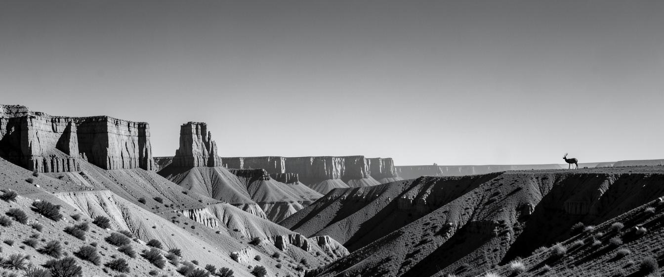 North Dakota badlands ridge in black and white